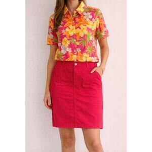 Erika Tropical Button Front Shirt & Pink Skirt Outfit Women’s Size M 2-Piece